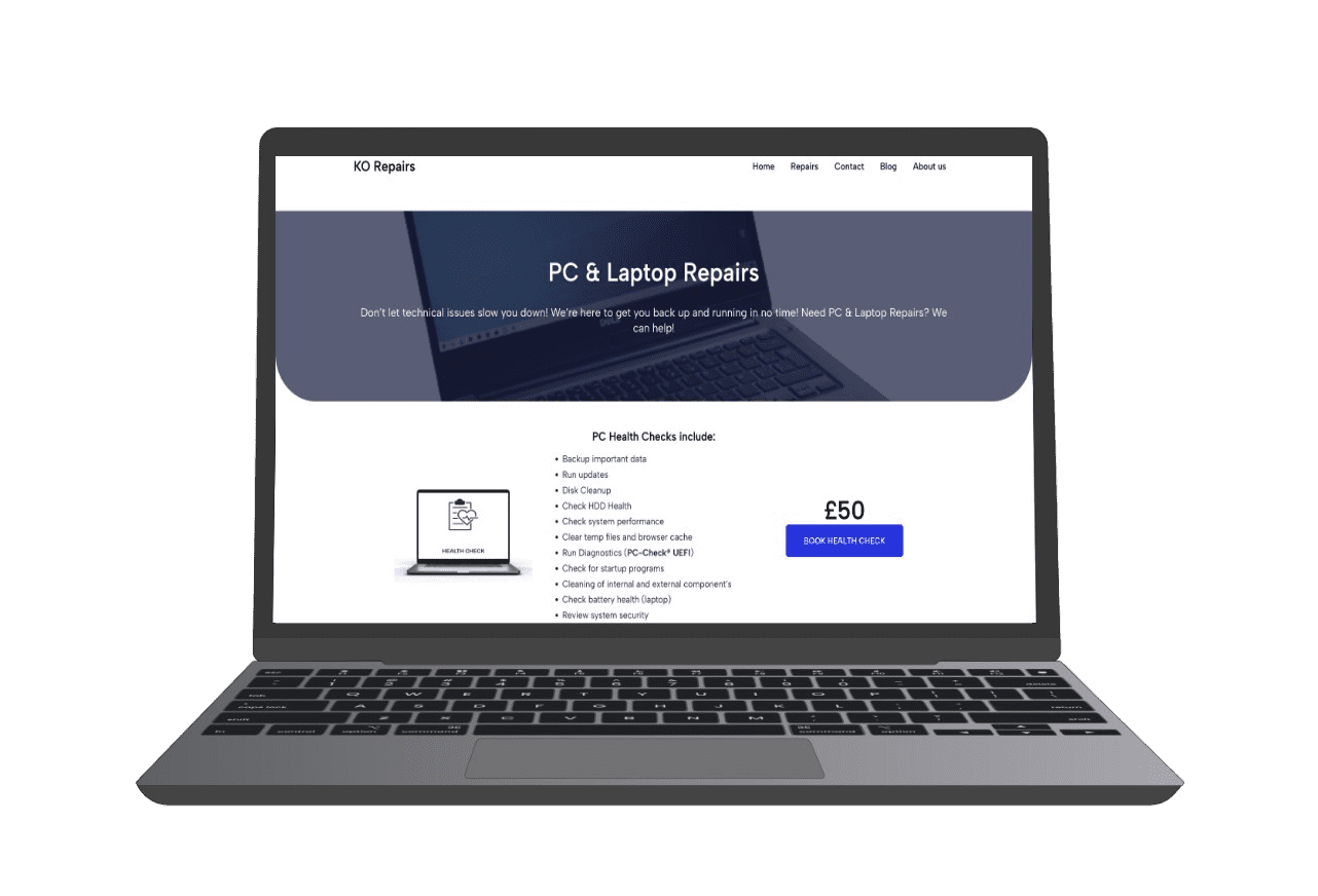 Laptop Displaying KO Repairs Webpage